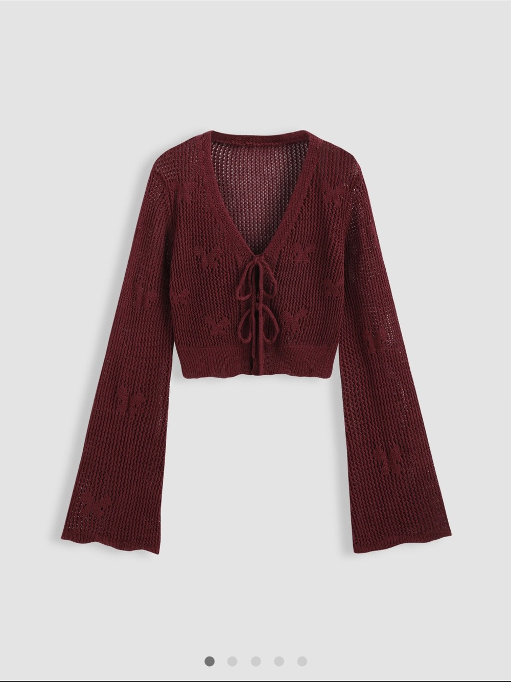 Cider Butterfly Knit Tie Front Sweater Wine Red Cropped Top Size XS